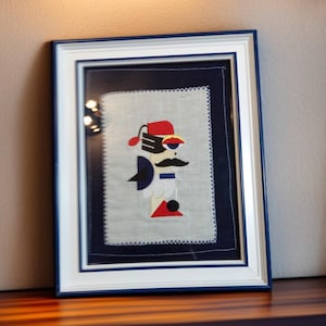 Modern Folklore Embroidery Art – Greek Tsolias Design, Pop Culture Twist, Handcrafted Textile Wall Decor