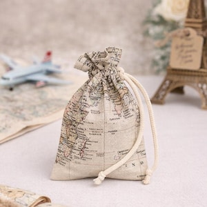 Adventure Awaits Map Favor Bags - Travel Wedding & Shower Pouches