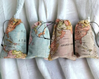World Map Wedding Favor Bags - Travel Bridal Shower Party Favors - Bon Voyage Gift Bags - Adventure Wanderlust Decor