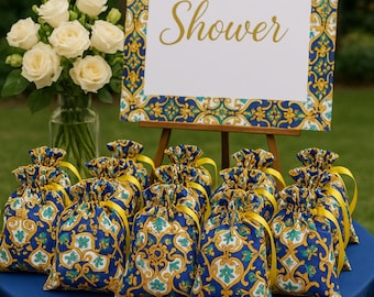 Blue and Yellow Mediterranean Favor Bags / Tiles Theme Favor Bags / Italy Wedding / Bridal Shower