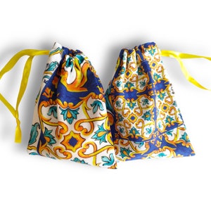 Mediterranean Wedding Tiles Favour Bags / Blue and Yellow Theme Party Favors / Italian Greek Wedding / Positano / Bridal Shower image 4