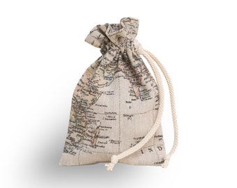 Travel Adventure Birthday Favor Bags / Map Party Gift Bags / Goodie Bags / Drawstring Bags