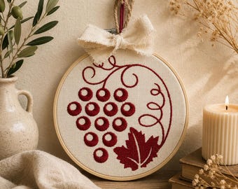 Rustic Grape Embroidery Hoop Wall Art