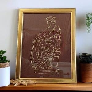 Gold Embroidered Greek Goddess Art: Vintage Style Framed Decor