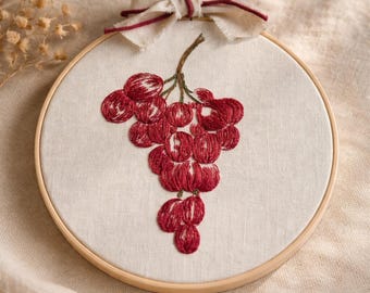 Grape Embroidery Hoop Art, 6 Inch Botanical Kitchen Decor, Rustic Cottagecore Wine Gift