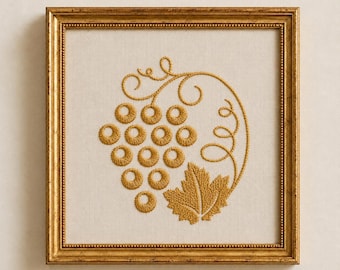 Gold Grapevine Embroidery Wall Art, Framed Grape Vine Decor, Vineyard Gift