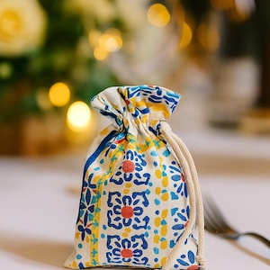 Tile Wedding Favor Bags – Portuguese Tile Gift Pouches – Wedding, Party, Mediterranean Theme Decor