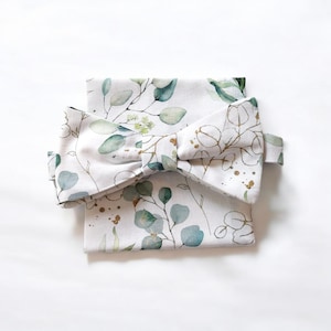 Sage Green Eucalyptus Bow Tie / Wedding Bow Tie / Groomsmen Bow Tie Set for Wedding Day / Pocket Square / Grooms Bow Tie