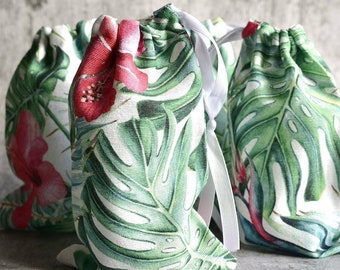 Tropical Pink and Green Wedding Favors Bags / Destination Hawaiian Gift Bag / Island Bridal Shower / Orchid Goodie Bags / Luau Party