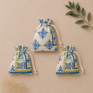 Pochettes en coton carrelé portugais – Décoration de mariage méditerranéenne