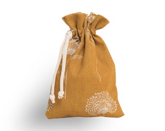 Floral Yellow Mustard Favor Bags / Birthday Gift Bags / Party Goodie Bags / Romantic Drawstring Bags