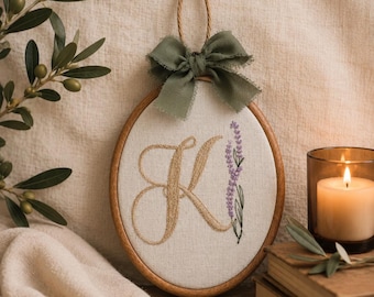 Personalized Embroidered Letter Rustic Lavender Wall Decor
