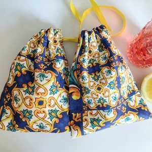 Mediterranean Wedding Tiles Favour Bags / Blue and Yellow Theme Party Favors / Italian Greek Wedding / Positano / Bridal Shower image 3