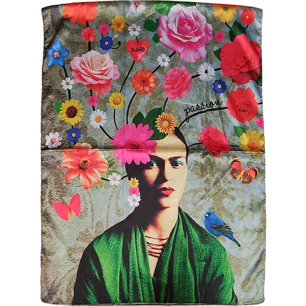 Frida Kahlo Long Scarf, Colorful Wrap with Frida Portrait, Large Scarf, Frida Kahlo Lover Gift, Feminist Gift