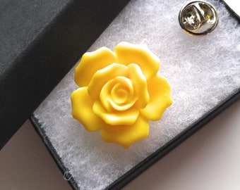 Handmade - Pretty Yellow Rose Flower Brooch Pin Made in UK - Free UK Delivery