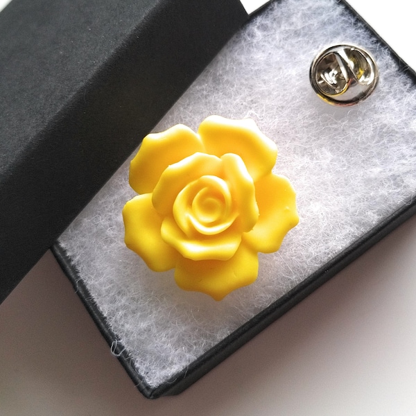 Handmade - Pretty Yellow Rose Flower Brooch Pin Made in UK - Free UK Delivery