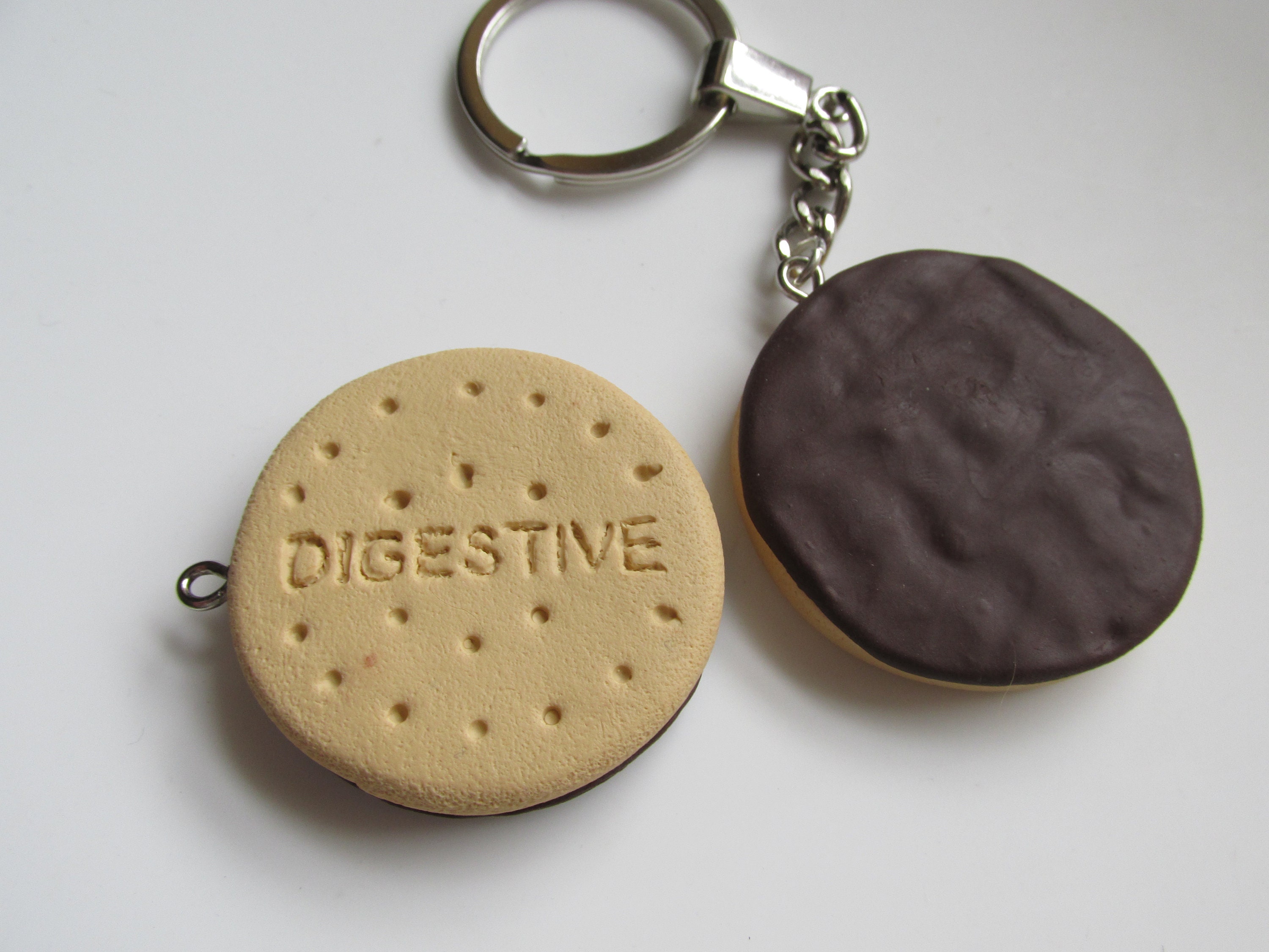 Digestive Key Ring Handmade - Fimo Polymer Clay Chocolate Digestive Biscuit Keyring . Made ...
