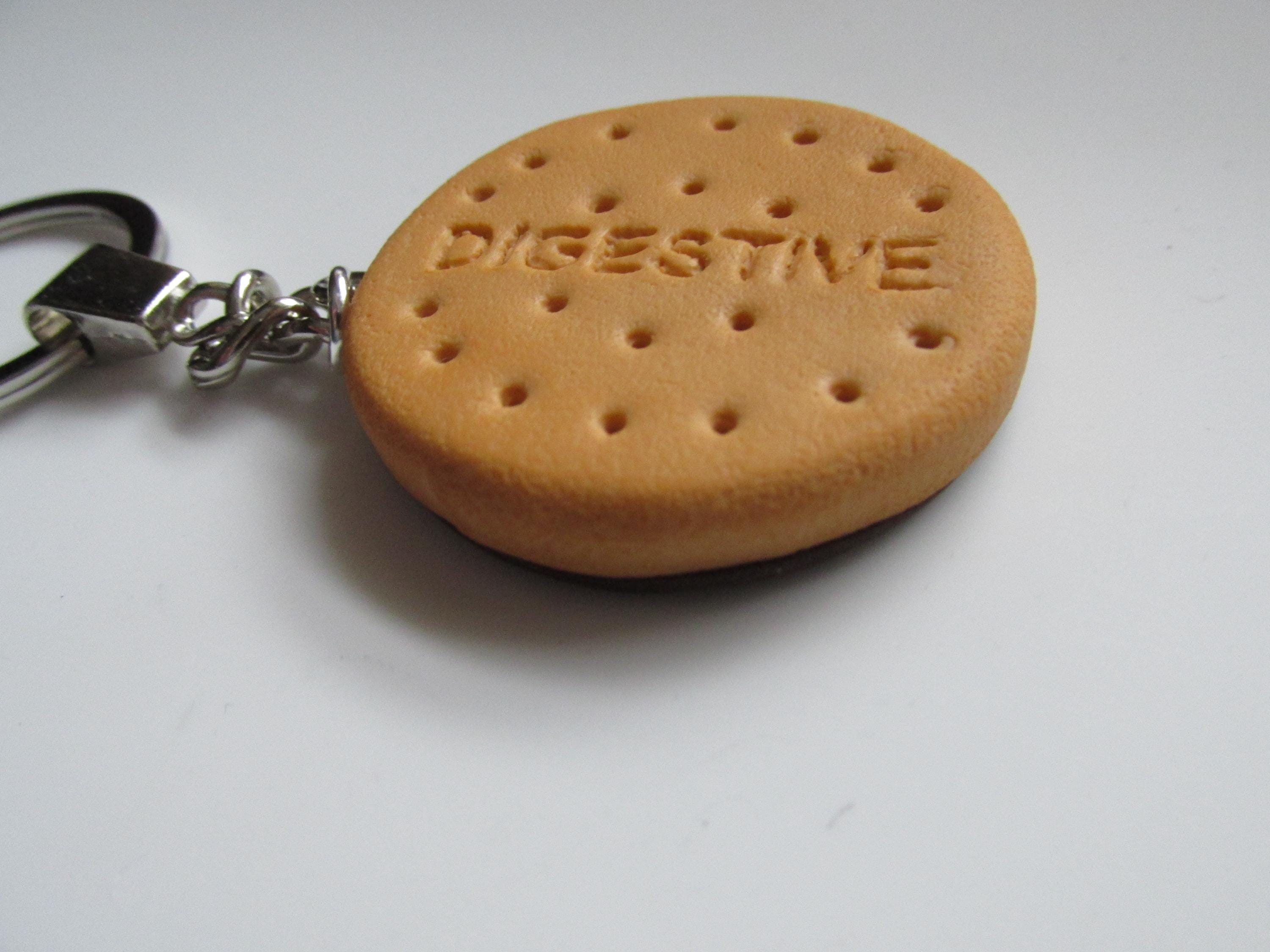 Digestive Key Ring Handmade - Polymer Clay Chocolate Digestive Biscuit Keyring . Made in ...