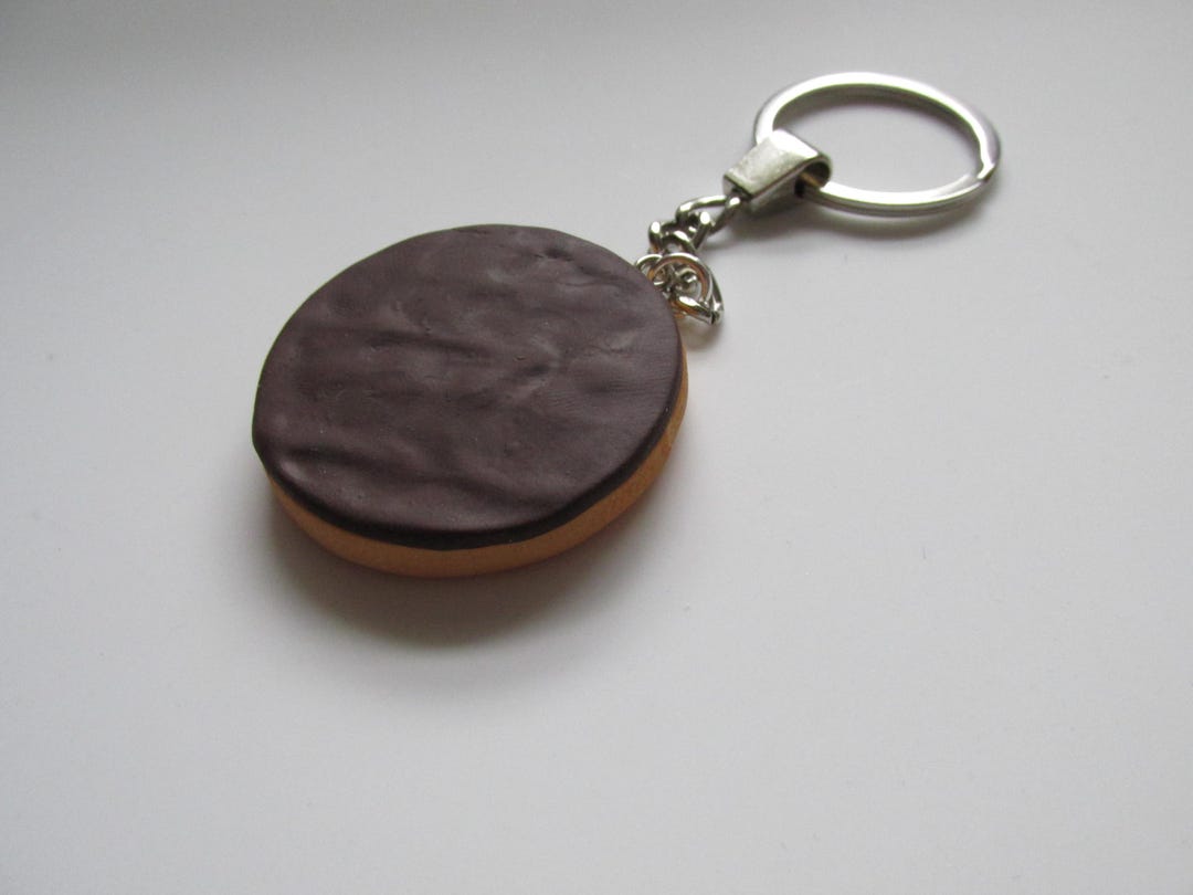 Digestive Key Ring Handmade - Polymer Clay Chocolate Digestive Biscuit Keyring . Made in ...
