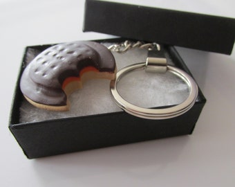 Handmade - Fimo Polymer Clay Jaffa Cake Orange Chocolate Biscuit Keyring . Made in UK - Free UK Delivery