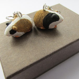 Miniature Pet - Guinea Pig White Brown Black Pendant Earrings - Fimo Polymer Clay - Gift Boxed With Free of Charge UK Delivery