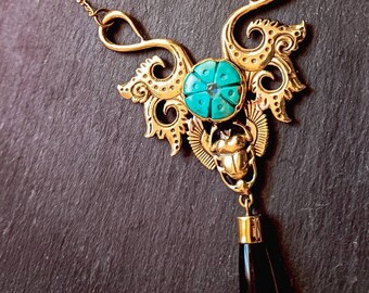 Kismet choker with Turquoise and Gold sun Obsidian. 00AK
