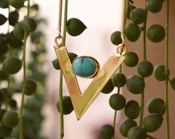 Gaia, 18K Gold Plated Turquoise Necklace. December birthstone