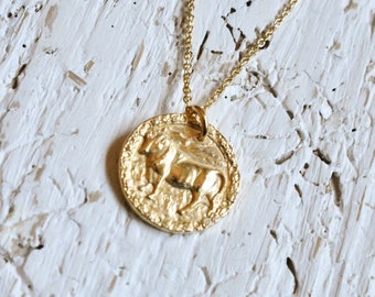Taurus Horoscope Necklace Gold Vermeil