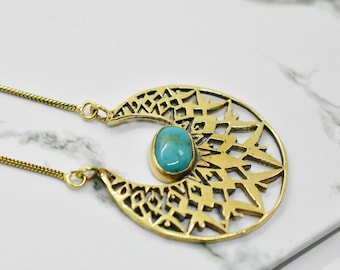 Neith brass pendant with Mexican Turquoise. December birthstone