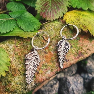 Udara, asymmetric silver hoops with ferns. Vermeil gold made to order. image 1