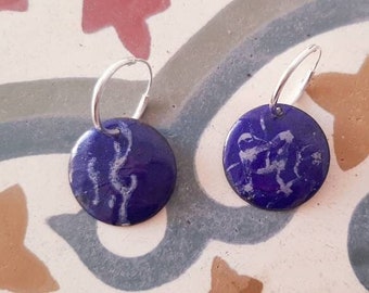 Round cobalt blue enamel earrings