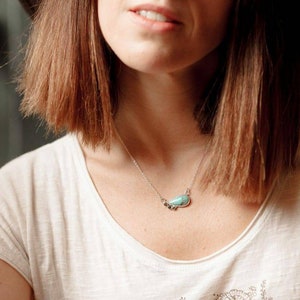 Naeva, silver necklace with Turquoise gemstone and Tourmaline dots. December and October birthstone.