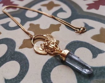 Sacred Egypt, necklace with Cristal Quartz  gold plated 18k