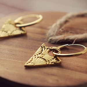 Seshat, Art Deco silver hoop earrings. Gold Vermeil 18k.
