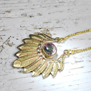 Dryw, metal brass pendant with Fire Opal. October Birthstone image 4