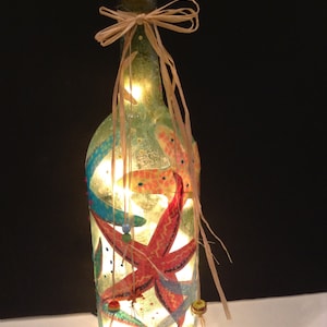 Starfish Upcycled Wine Bottle Table Lamp