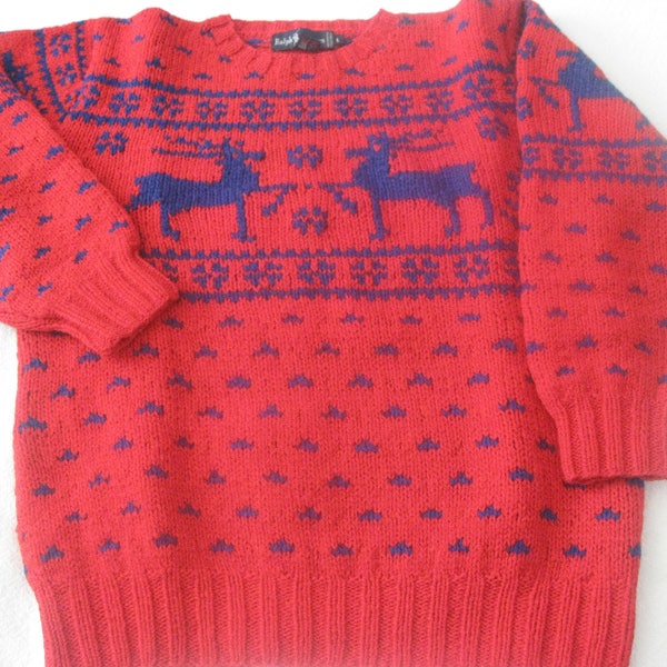 Ralph Lauren Vintage Womens Ski Reindeer Wool Sweater Size Large (L)