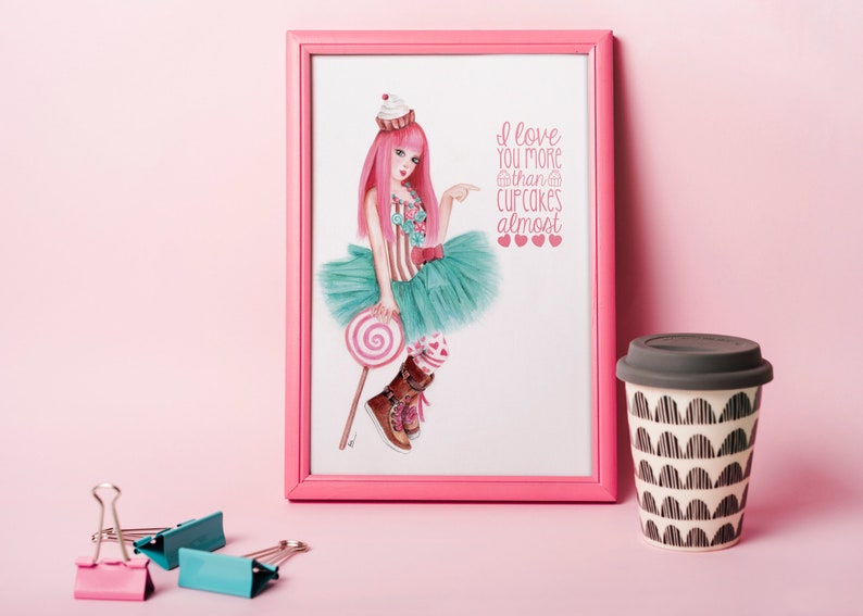 Candy Girl Art Print Valentines Printable Art Cotton Candy | Etsy