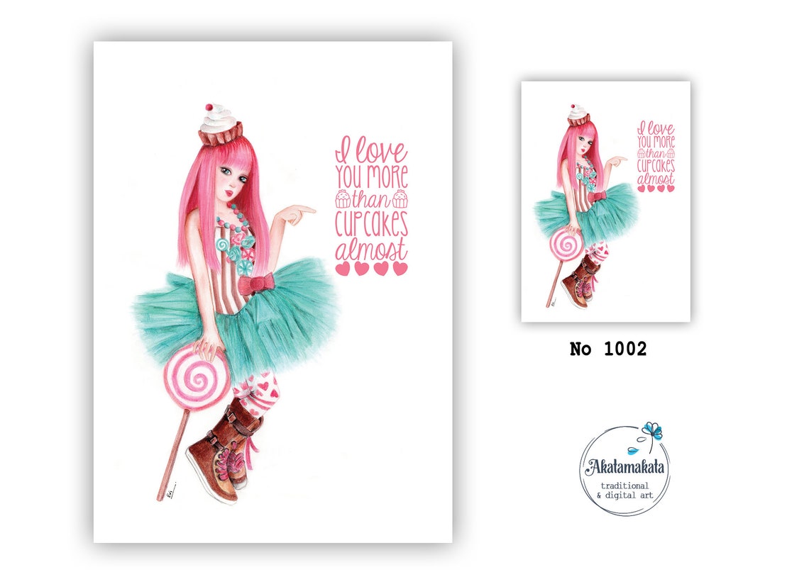 Candy Girl Art Print Valentines Printable Art Cotton Candy | Etsy