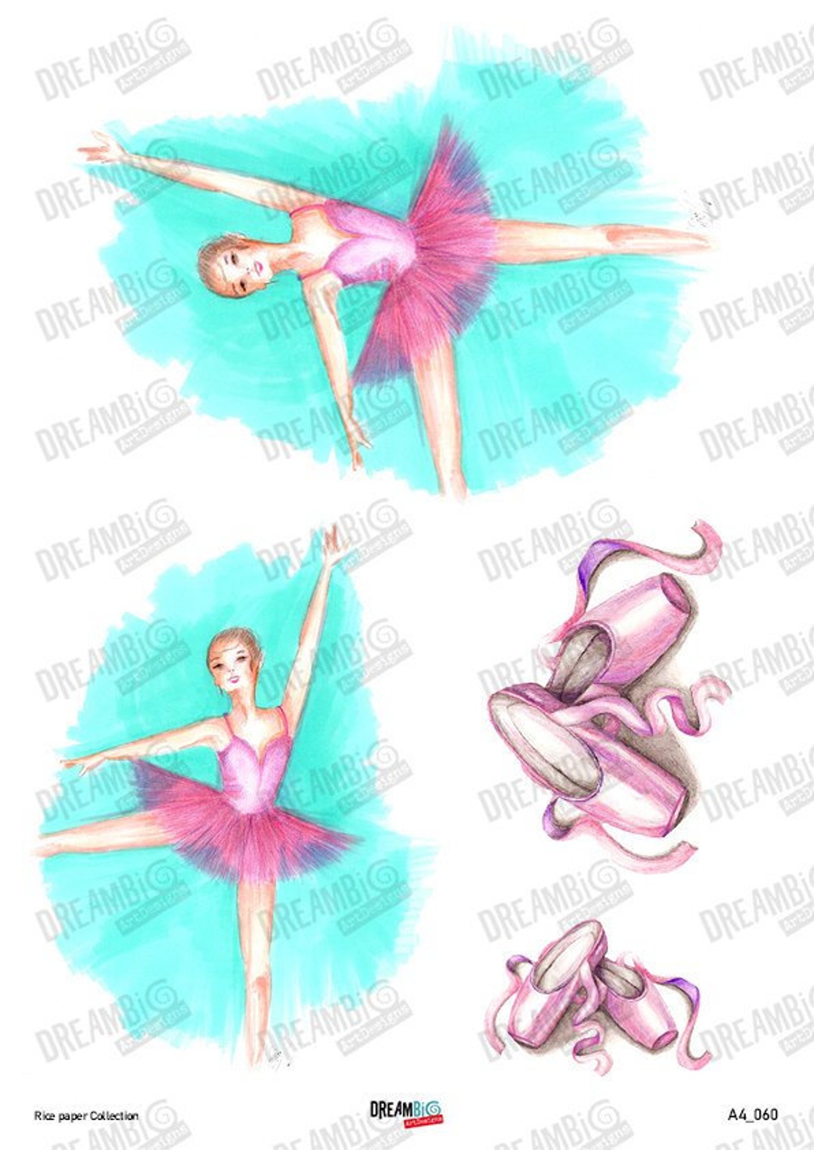 decoupage rice paper sheets a4 size ballet, ballerina, ballet shoes, pointe (no. 60,61)