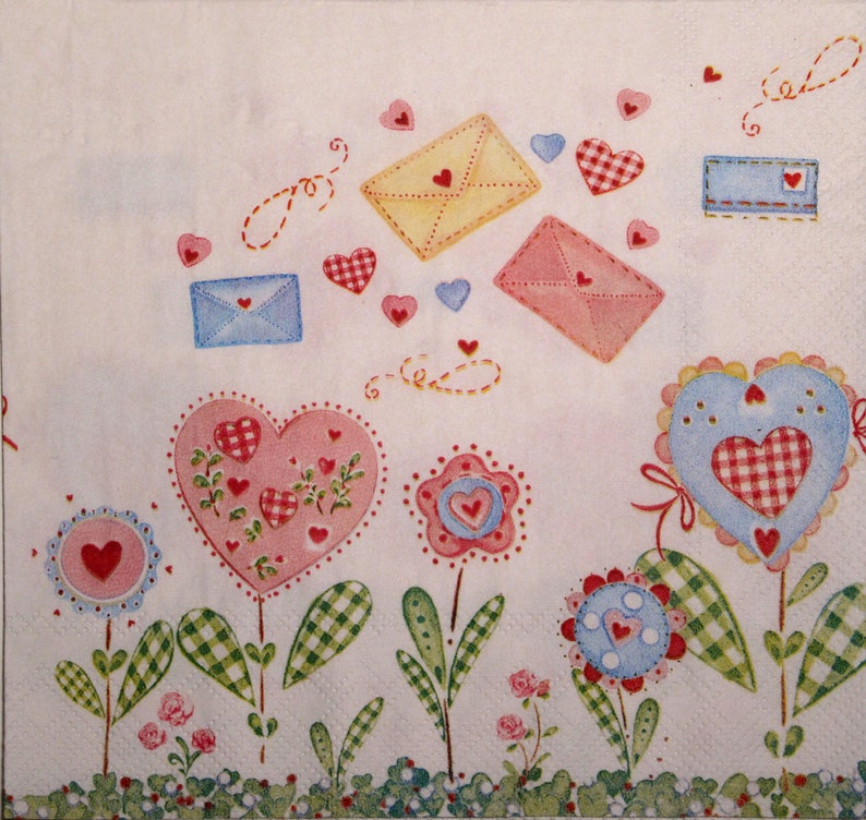 4 x PAPER NAPKINS Tissue Hearts Stripes Ideal for Decoupage Napkin Art Craft