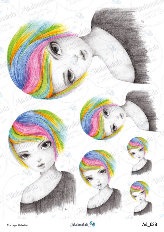 Be Your Self Girl With Rainbow Hair Black N White Art Diy Etsy