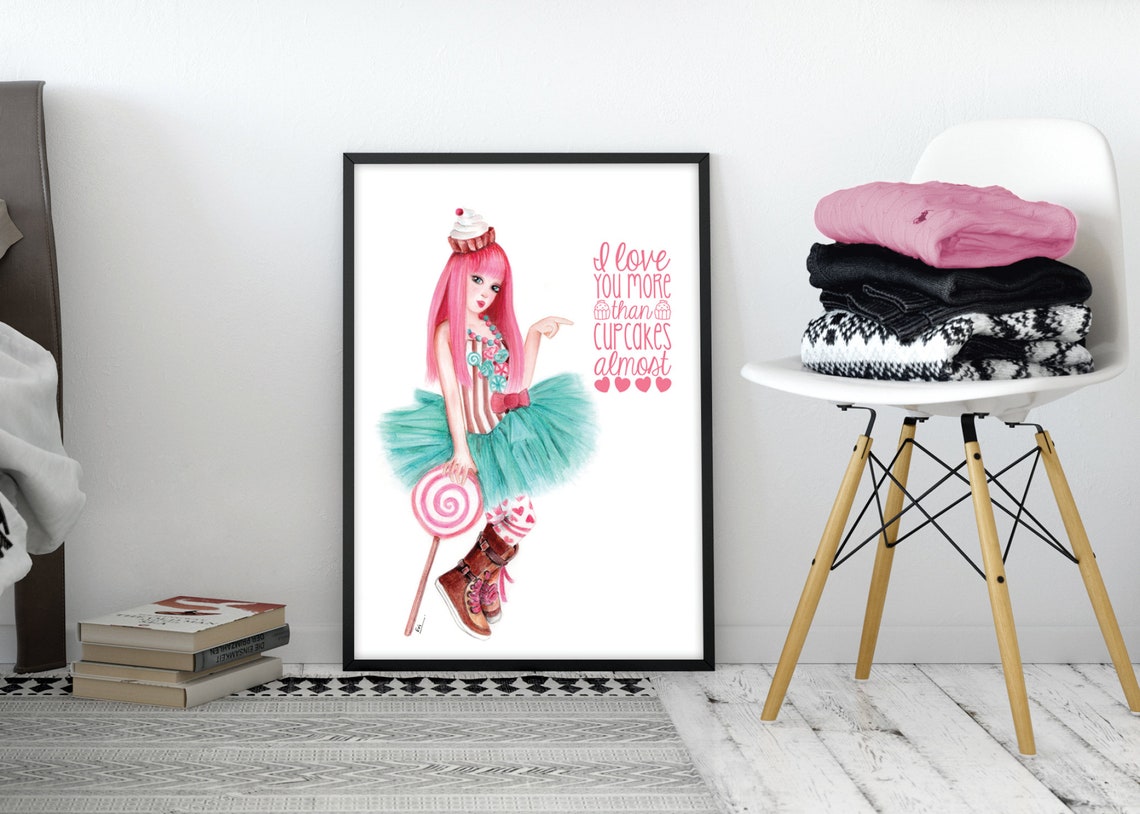 Candy Girl Art Print Valentines Printable Art Cotton Candy | Etsy