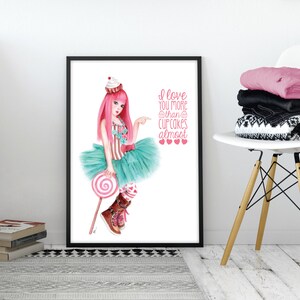 Candy Girl Art Print Valentines Printable Art Cotton Candy | Etsy