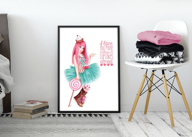 Candy Girl Art Print Valentines Printable Art Cotton Candy Etsy