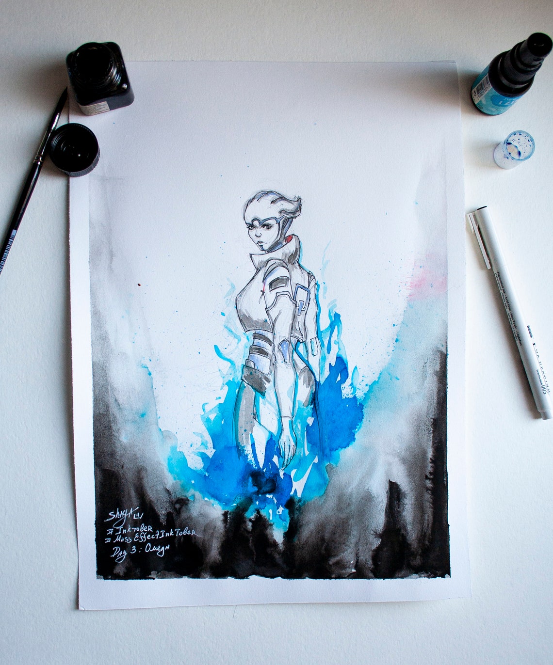 ORIGINAL Mass Effect Inktober Fan Art Salarian Mako Omega | Etsy