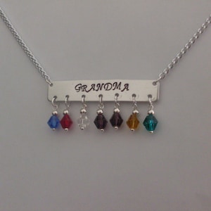 Great Grandma Grandkids Birthstones Necklace Personalized with up to 10 birthstones Birthstones Hand Stamped Silver Aluminum Necklace CUSTOM