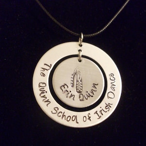 Irish Dance Teacher or School Pride Necklace Personalized with Name Hand Stamped 1.25" or 1.5" Aluminum Necklace CUSTOM Made to Order!