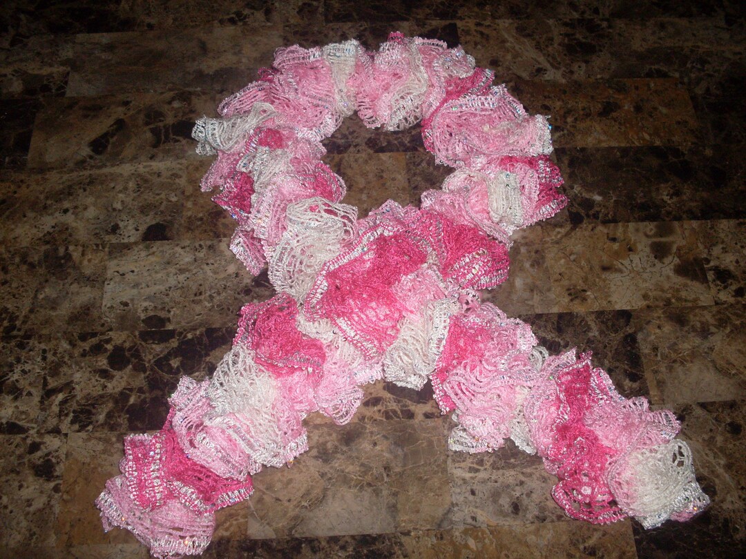 Pink Crochet Ruffles Handmade Crochet Ruffle Scarf in Dark Pink, Rose, and White With Tiny ...