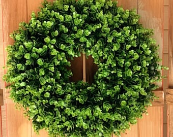 24" Eucalyptus Boxwood Wreath, Year Round Wreath, Holiday Wreath, Front Door Decor, Fall Wreath, Green Wreath, Farmhouse Wreath, Summer